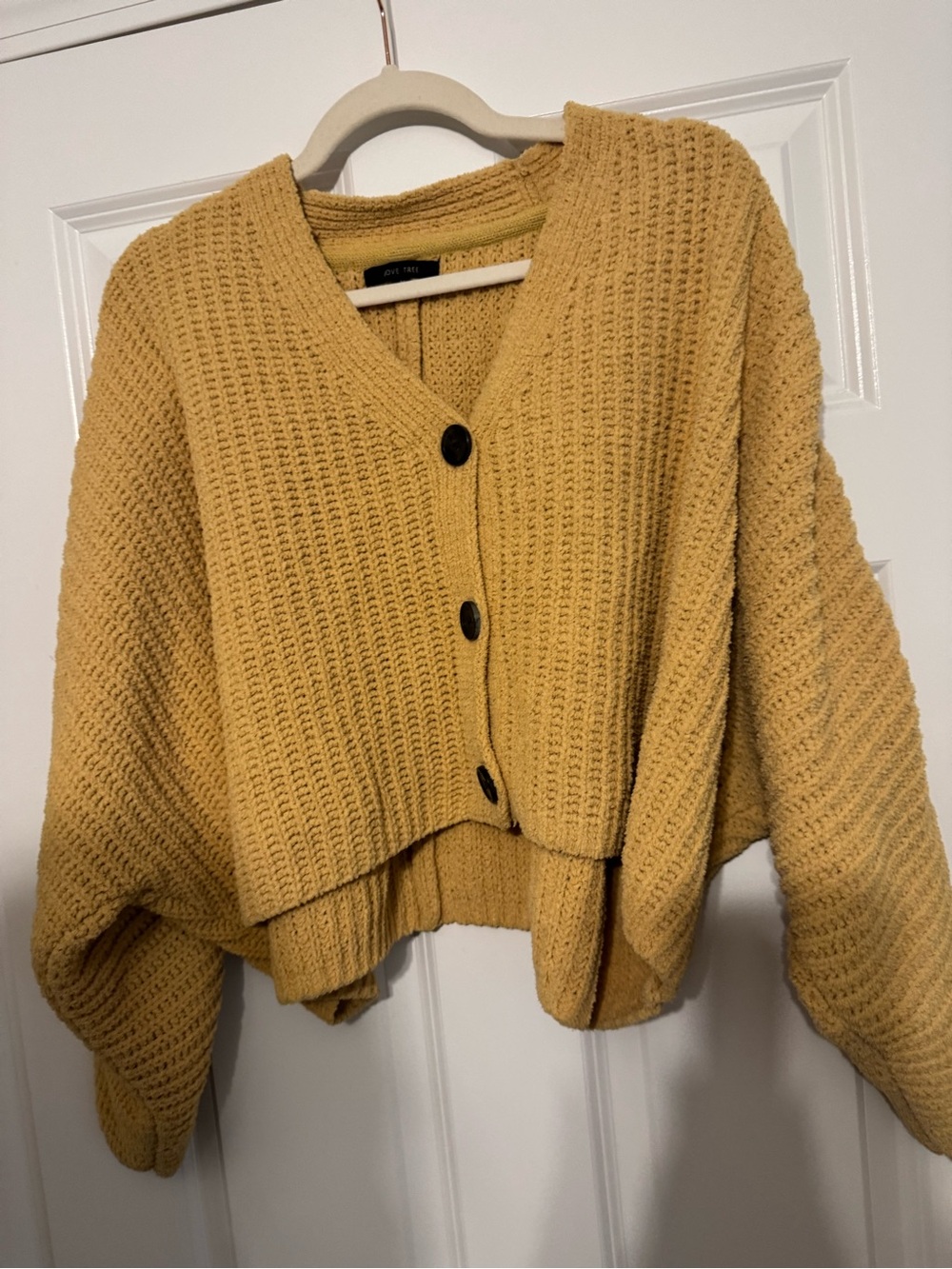 Love Tree Cropped V-Neck Cardigan in Mustard